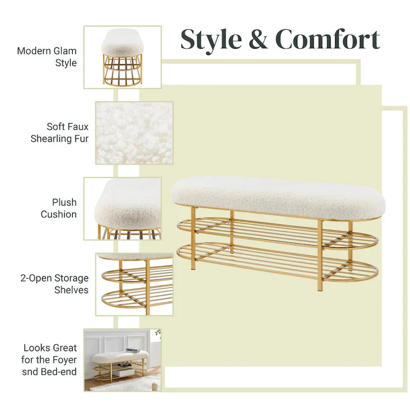 Panca contenitore a 1 posto in finto shearling beige