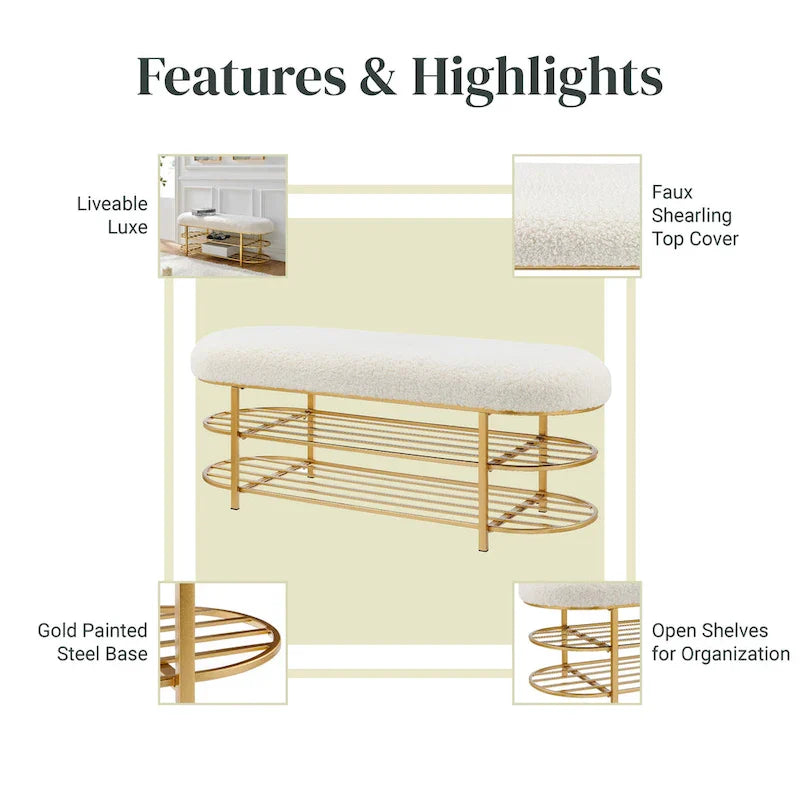 Panca contenitore a 1 posto in finto shearling beige
