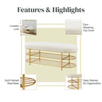 Panca contenitore a 1 posto in finto shearling beige