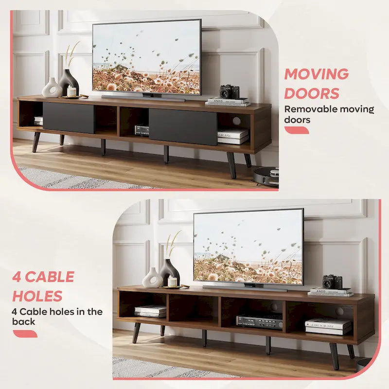 Mobile TV da 70" Stile Mid-Century, Opzioni Multicolore, Adatto a TV fino a 75"
