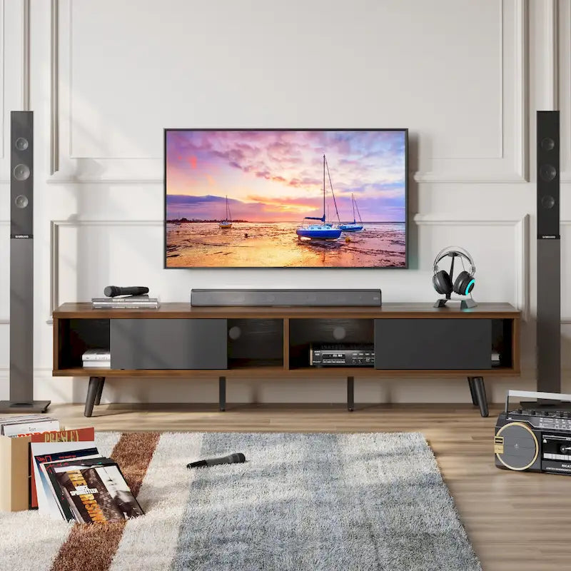 Mobile TV da 70" Stile Mid-Century, Opzioni Multicolore, Adatto a TV fino a 75"