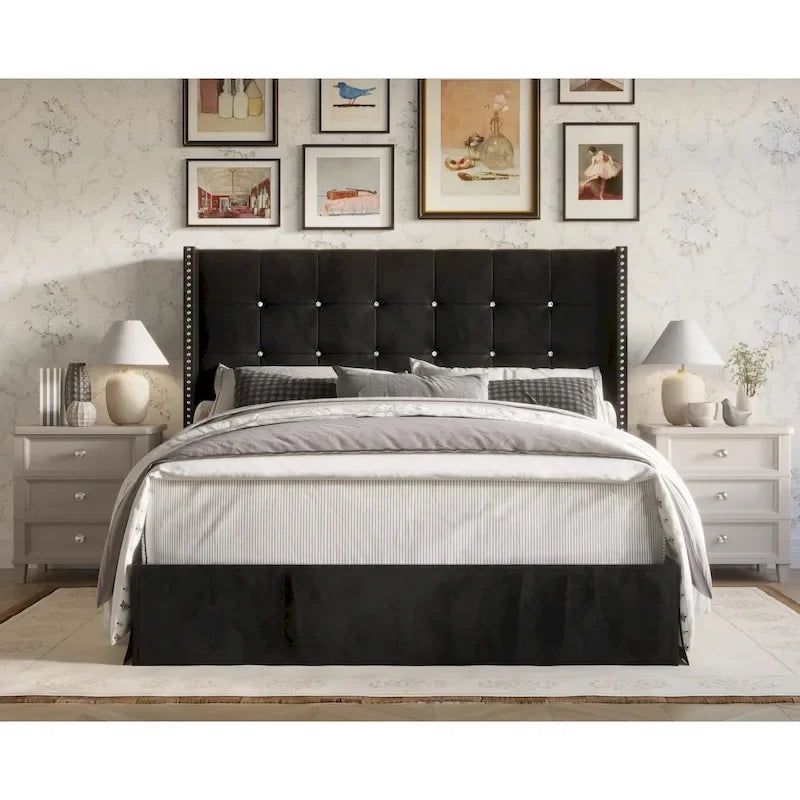 Letto a piattaforma imbottito in velluto beige/blu/grigio argento/nero, 1 persona, da una piazza a king size