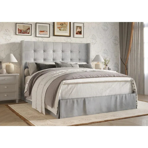 Letto a piattaforma imbottito in velluto beige/blu/grigio argento/nero, 1 persona, da una piazza a king size