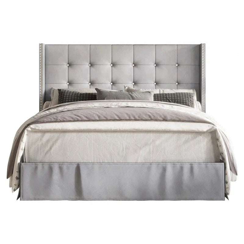 Letto a piattaforma imbottito in velluto beige/blu/grigio argento/nero, 1 persona, da una piazza a king size