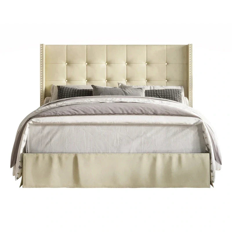 Letto a piattaforma imbottito in velluto beige/blu/grigio argento/nero, 1 persona, da una piazza a king size