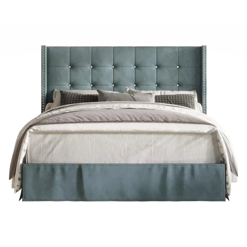 Letto a piattaforma imbottito in velluto beige/blu/grigio argento/nero, 1 persona, da una piazza a king size