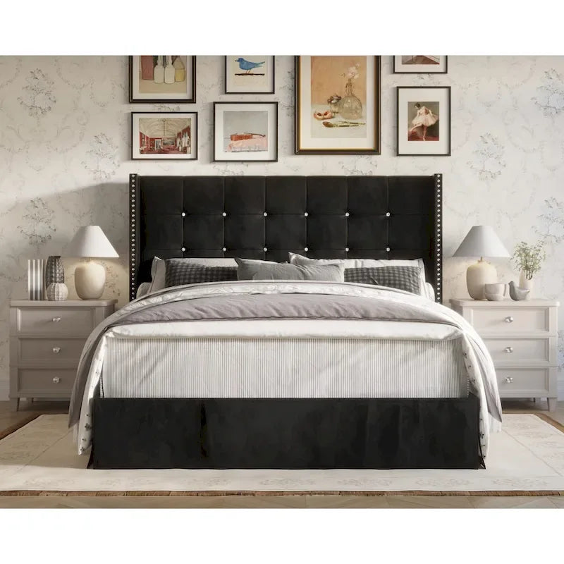 Letto a piattaforma imbottito in velluto beige/blu/grigio argento/nero, 1 persona, da una piazza a king size