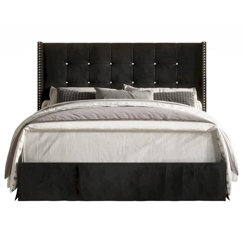 Letto a piattaforma imbottito in velluto beige/blu/grigio argento/nero, 1 persona, da una piazza a king size