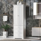 Mobile Contenitore da Bagno Bianco Indipendente con 3 Cassetti e Ripiani Aperti