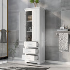 Mobile Contenitore da Bagno Bianco Indipendente con 3 Cassetti e Ripiani Aperti