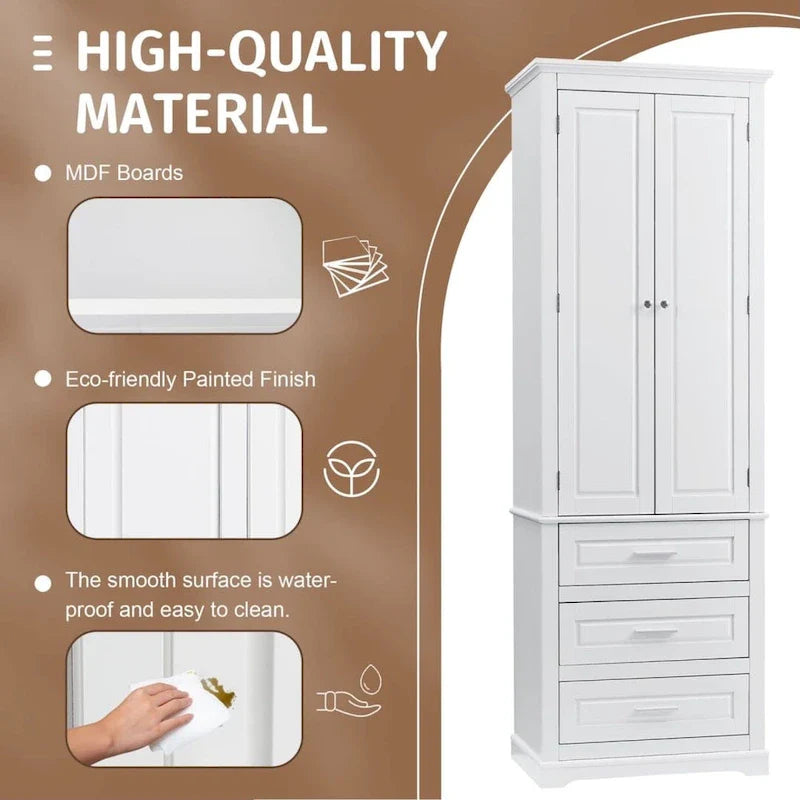 Mobile Contenitore da Bagno Bianco Indipendente con 3 Cassetti e Ripiani Aperti