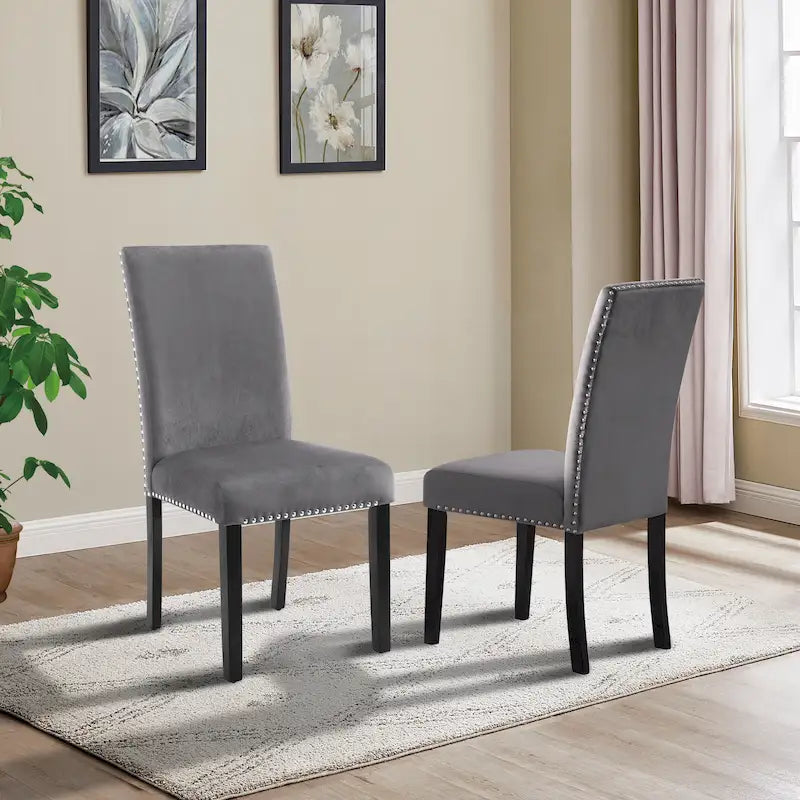 Sedia da pranzo in velluto grigio/nero/blu, con borchie, set da 2