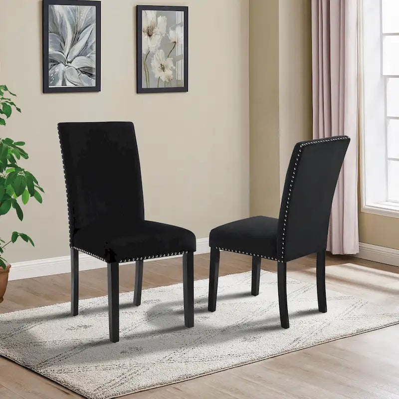 Sedia da pranzo in velluto grigio/nero/blu, con borchie, set da 2