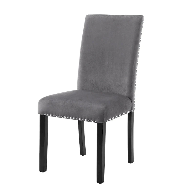 Sedia da pranzo in velluto grigio/nero/blu, con borchie, set da 2