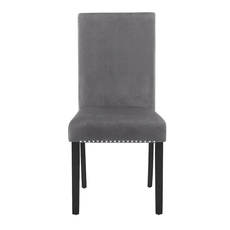 Sedia da pranzo in velluto grigio/nero/blu, con borchie, set da 2