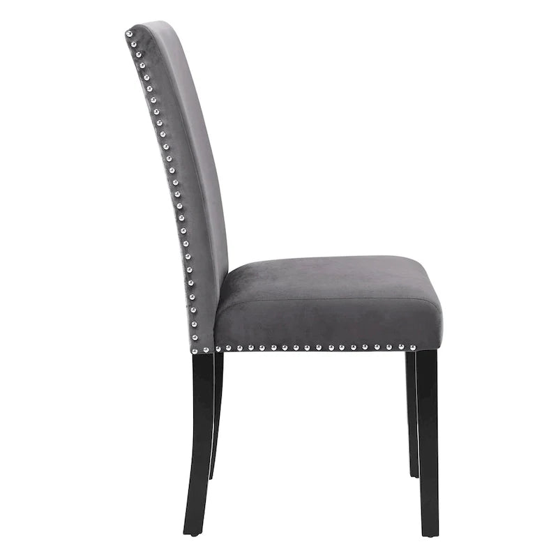 Sedia da pranzo in velluto grigio/nero/blu, con borchie, set da 2