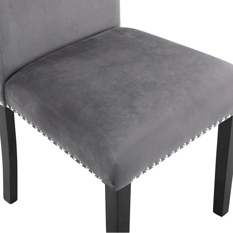 Sedia da pranzo in velluto grigio/nero/blu, con borchie, set da 2