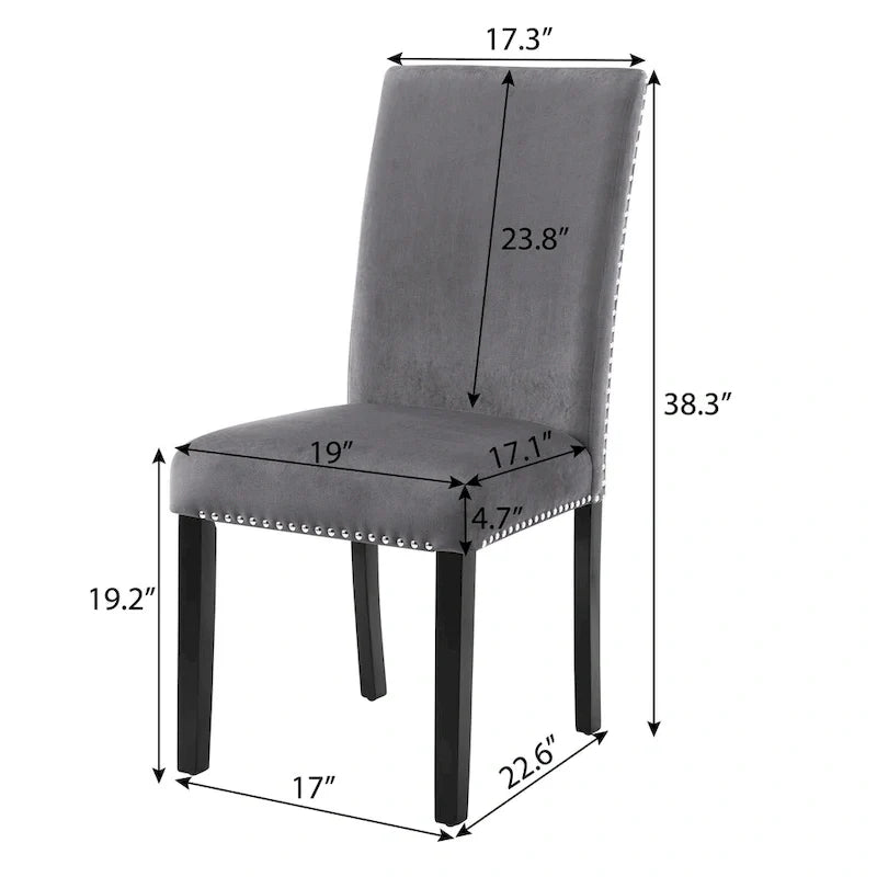Sedia da pranzo in velluto grigio/nero/blu, con borchie, set da 2