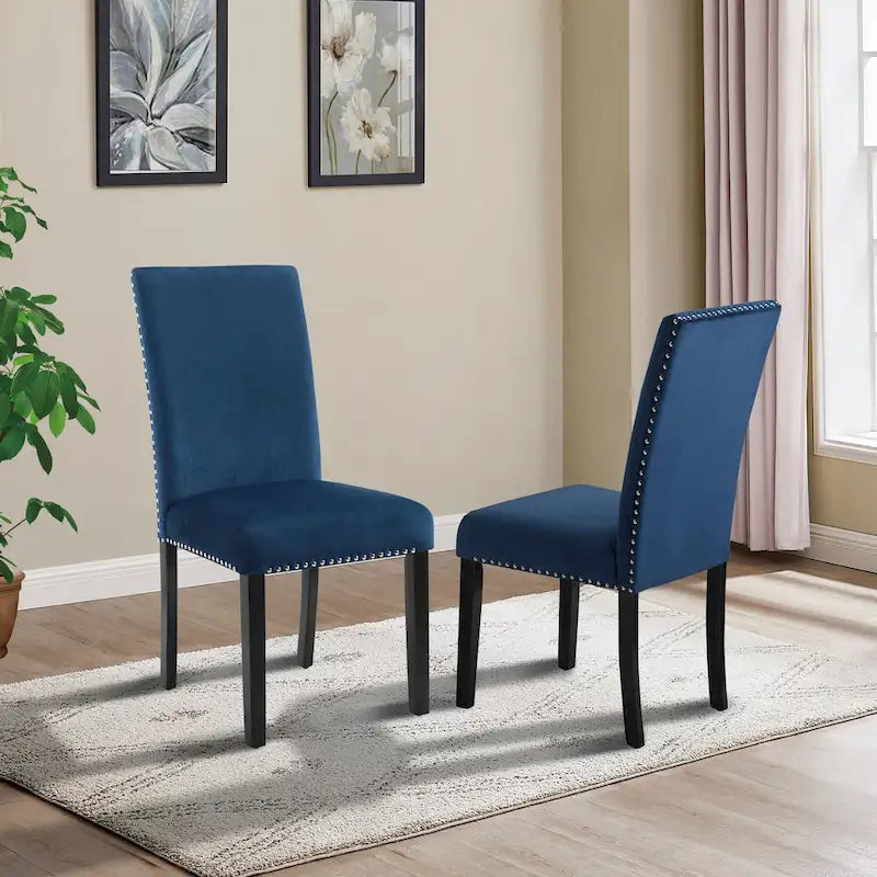 Sedia da pranzo in velluto grigio/nero/blu, con borchie, set da 2