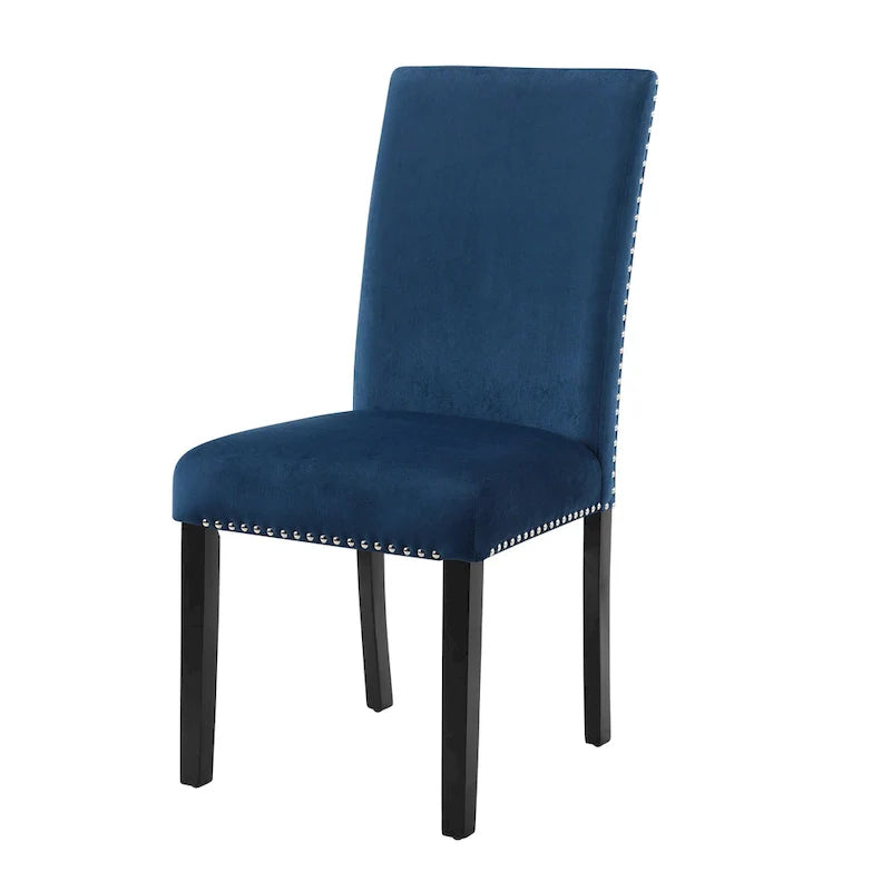 Sedia da pranzo in velluto grigio/nero/blu, con borchie, set da 2