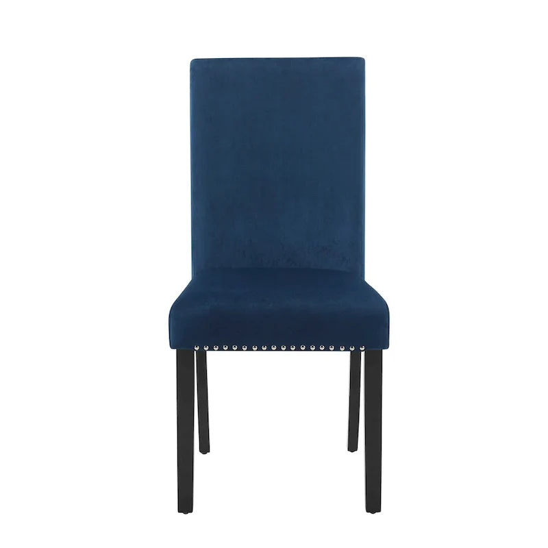 Sedia da pranzo in velluto grigio/nero/blu, con borchie, set da 2