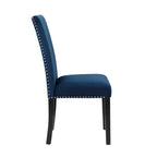 Sedia da pranzo in velluto grigio/nero/blu, con borchie, set da 2