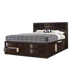Testiera a libreria con base a piattaforma con contenitore Dark Cherry – King/Queen
