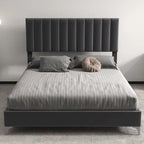 Struttura Letto a Righe in Velluto Grigio con Testiera Regolabile – Matrimoniale/Queen
