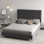 Struttura Letto a Righe in Velluto Grigio con Testiera Regolabile – Matrimoniale/Queen