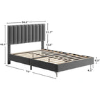 Struttura Letto a Righe in Velluto Grigio con Testiera Regolabile – Matrimoniale/Queen