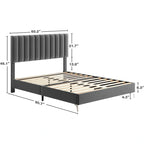 Struttura Letto a Righe in Velluto Grigio con Testiera Regolabile – Matrimoniale/Queen