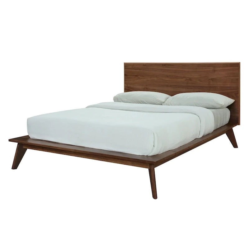 Naturale / Noce / Nero / Cuoio – Letto a piattaforma con testiera alta, King, 2 persone