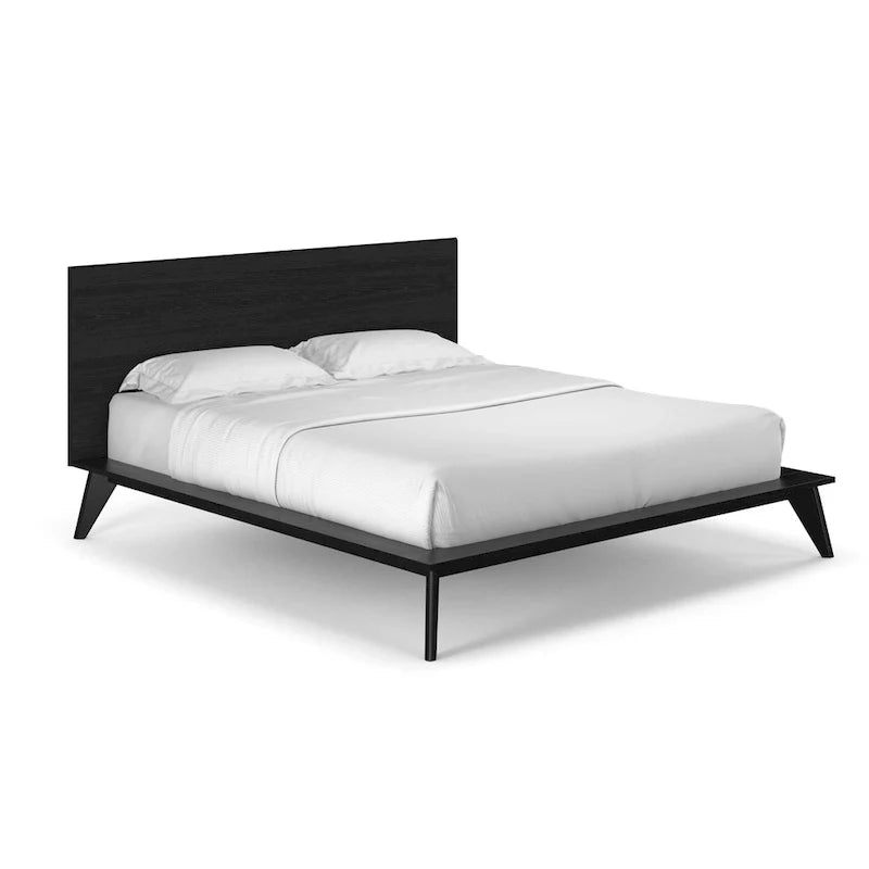Naturale / Noce / Nero / Cuoio – Letto a piattaforma con testiera alta, King, 2 persone