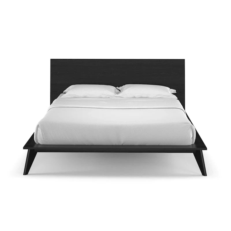 Naturale / Noce / Nero / Cuoio – Letto a piattaforma con testiera alta, King, 2 persone