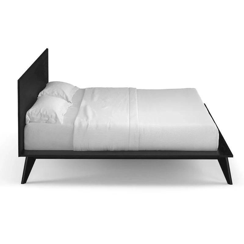 Naturale / Noce / Nero / Cuoio – Letto a piattaforma con testiera alta, King, 2 persone