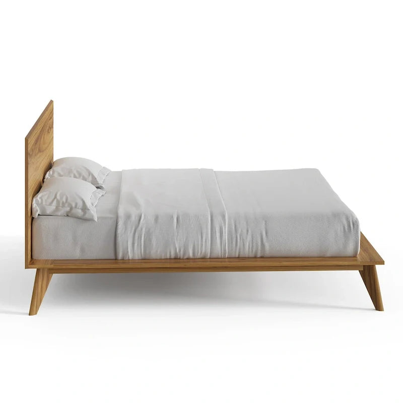 Naturale / Noce / Nero / Cuoio – Letto a piattaforma con testiera alta, King, 2 persone