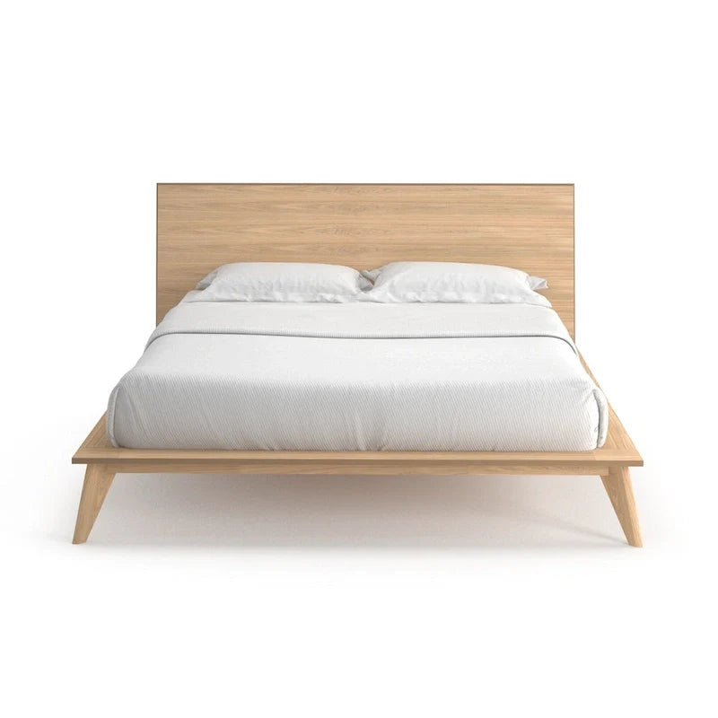 Naturale / Noce / Nero / Cuoio – Letto a piattaforma con testiera alta, King, 2 persone