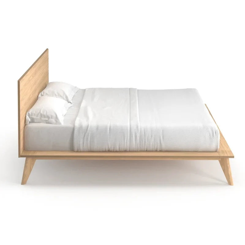 Naturale / Noce / Nero / Cuoio – Letto a piattaforma con testiera alta, King, 2 persone