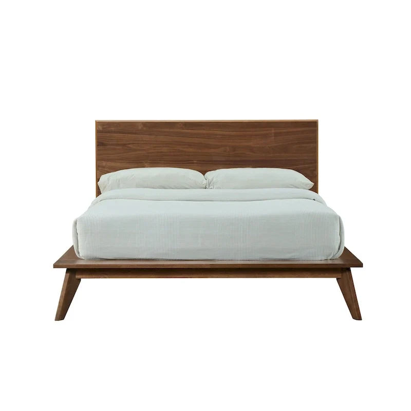 Naturale / Noce / Nero / Cuoio – Letto a piattaforma con testiera alta, King, 2 persone