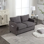 Divanetto 2 posti in ciniglia grigio/beige con tasche portaoggetti