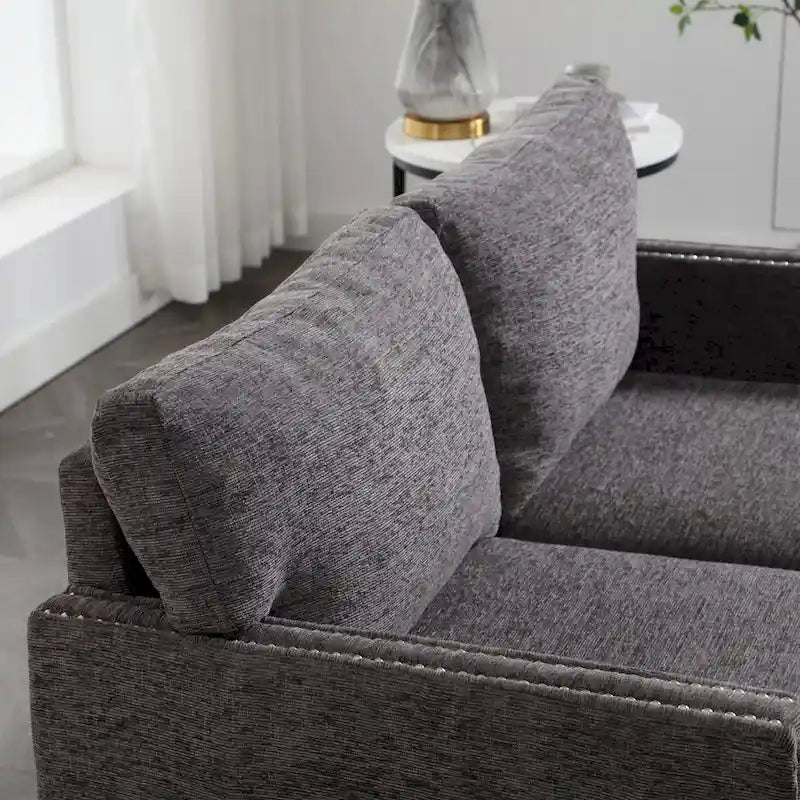 Divanetto 2 posti in ciniglia grigio/beige con tasche portaoggetti