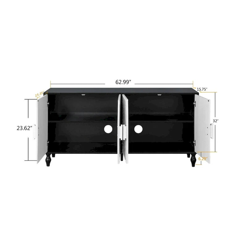 Mobile contenitore/porta TV intagliato bianco e nero, montaggio da 1 persona