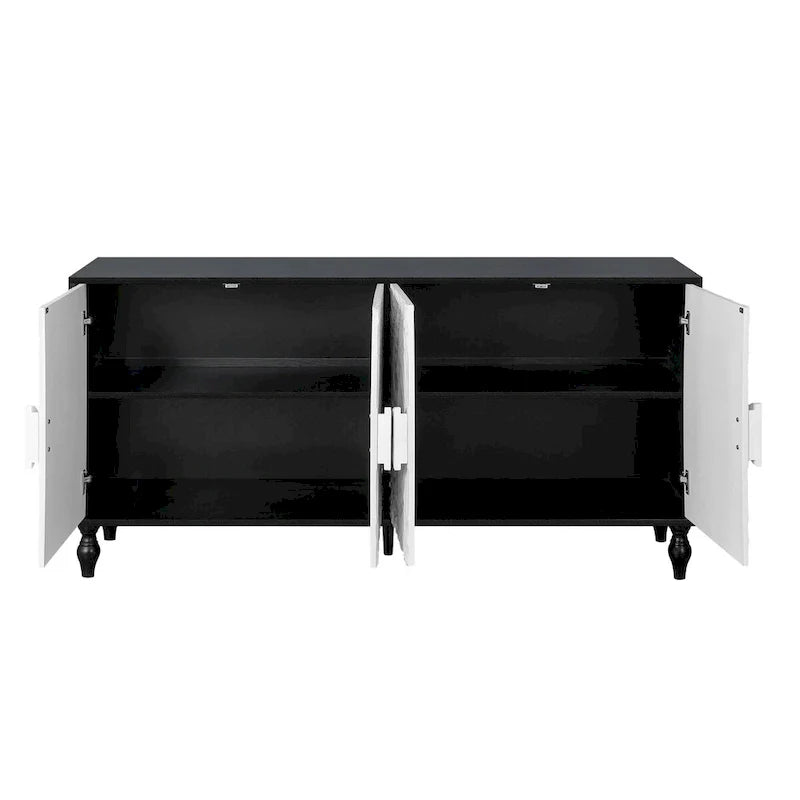 Mobile contenitore/porta TV intagliato bianco e nero, montaggio da 1 persona
