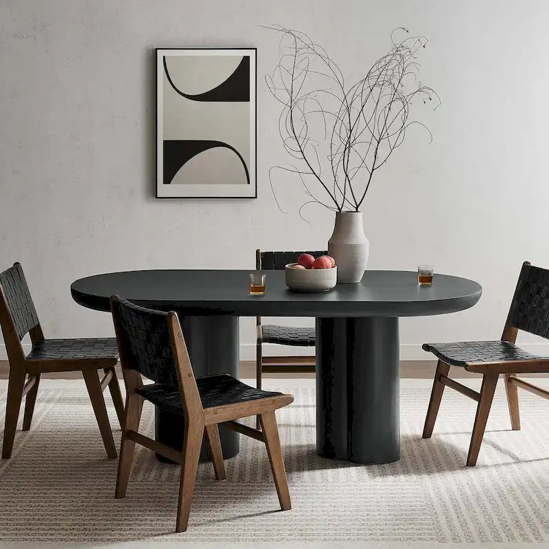 Tavolo da pranzo ovale, bianco/nero, effetto cemento, 6-8 posti