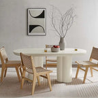 Tavolo da pranzo ovale, bianco/nero, effetto cemento, 6-8 posti