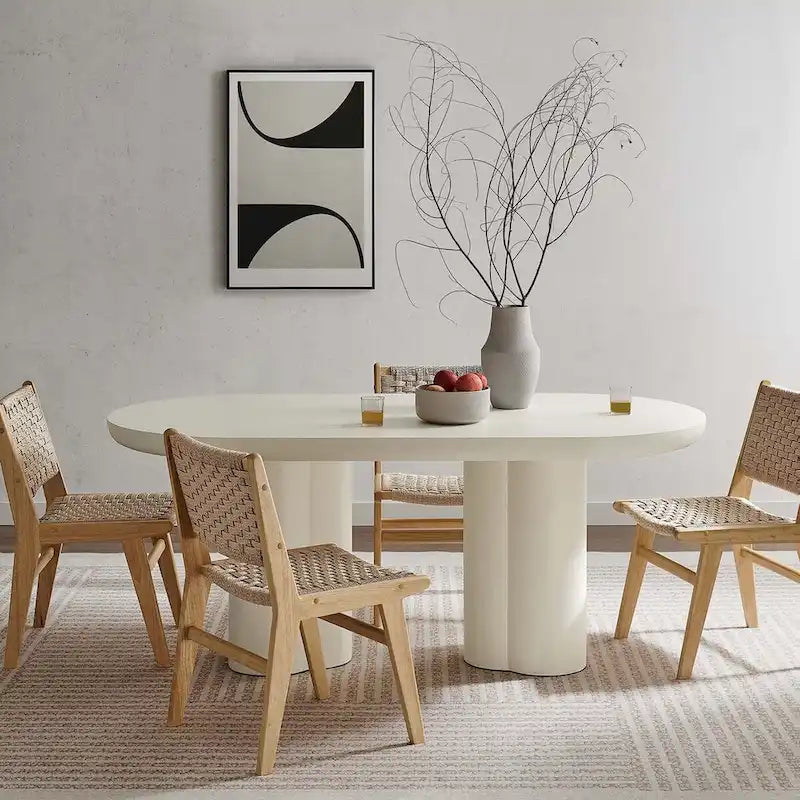 Tavolo da pranzo ovale, bianco/nero, effetto cemento, 6-8 posti