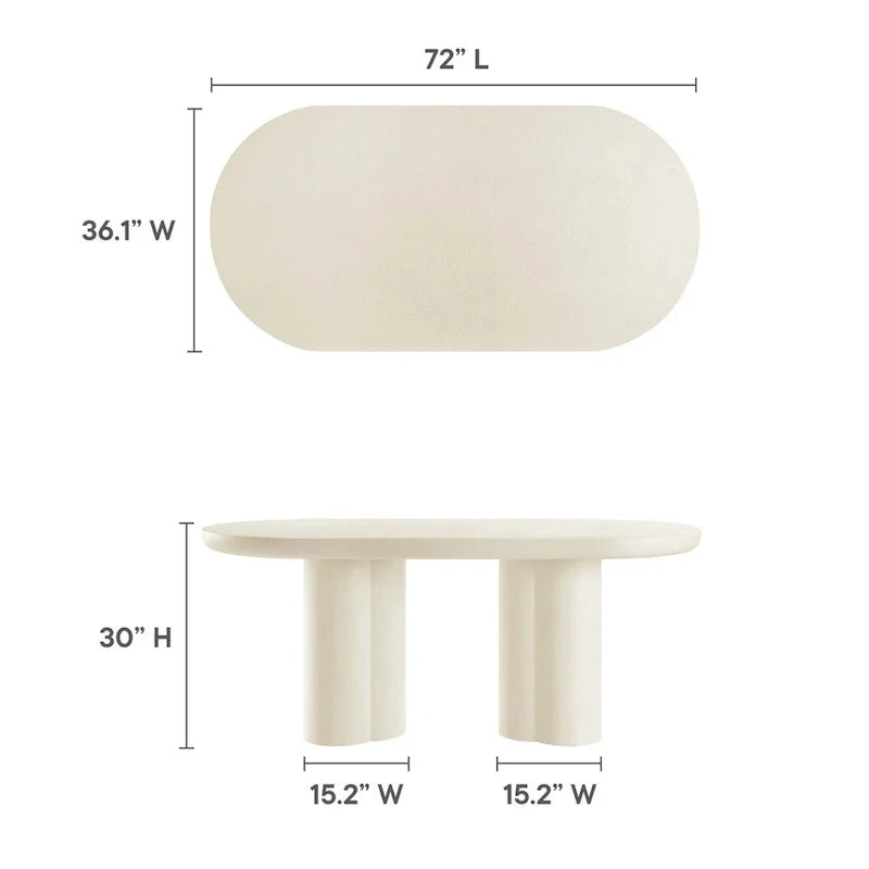 Tavolo da pranzo ovale, bianco/nero, effetto cemento, 6-8 posti