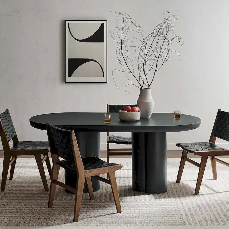Tavolo da pranzo ovale, bianco/nero, effetto cemento, 6-8 posti