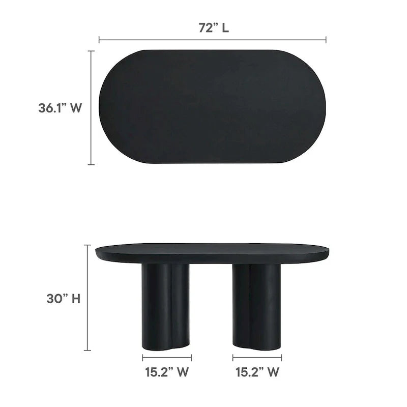 Tavolo da pranzo ovale, bianco/nero, effetto cemento, 6-8 posti