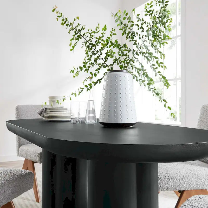 Tavolo da pranzo ovale, bianco/nero, effetto cemento, 6-8 posti